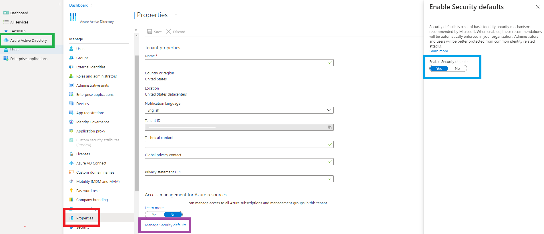 Azure AD Panel with Highlighted Buttons