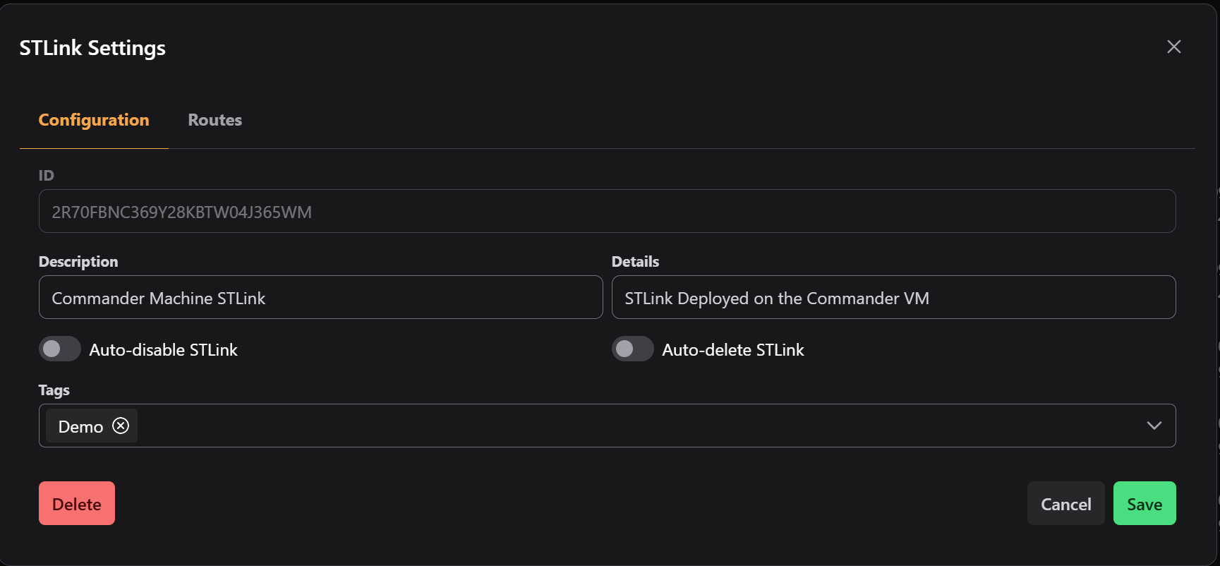 Edit STLink Modal Configurations