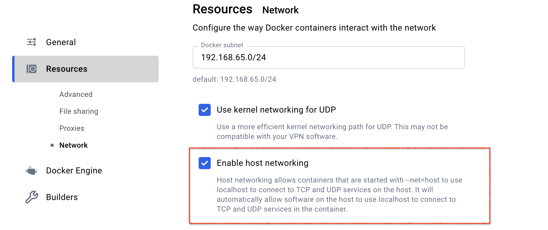 Enabling Docker Host Networking