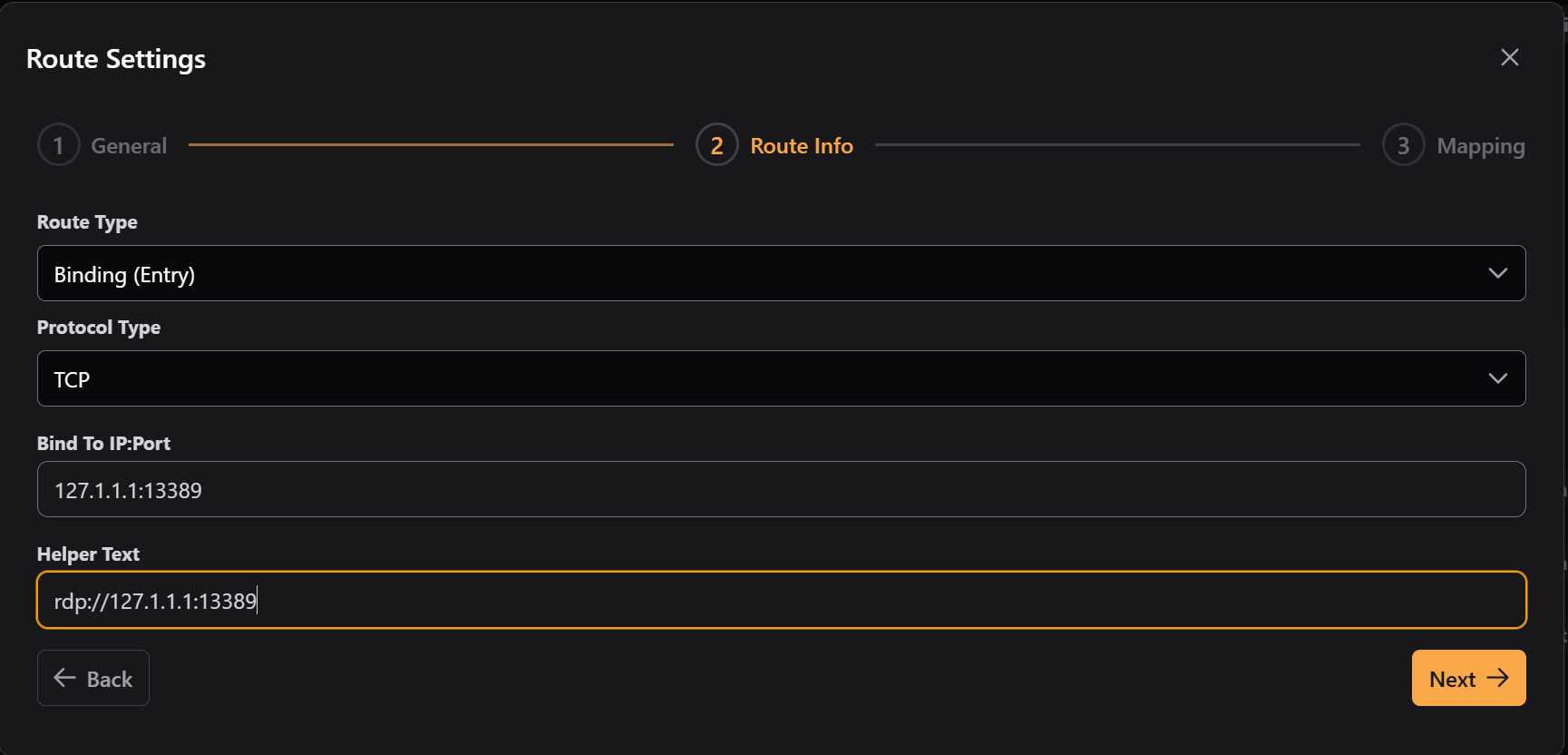 Create Binding Route Modal 2