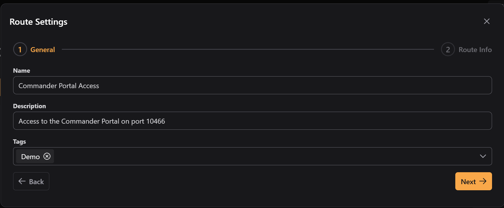 Create Route Modal 1