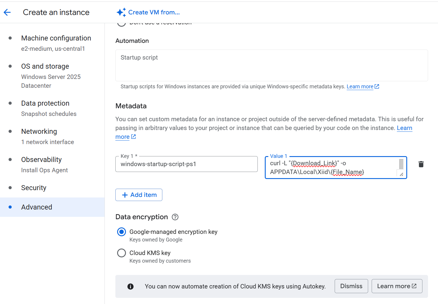 GCP Metadata Example
